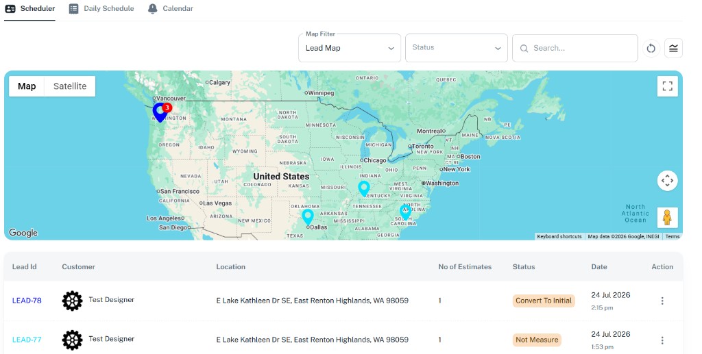 Leads & scheduling map